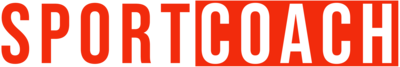 The SportCoach logo showing the first half as the word SPORT in red text and transparent background and then the second half showing the word COACH in white text with a red background.